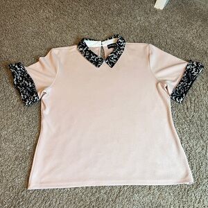 Karl Lagerfeld Pink Blouse with Black Lace Trim